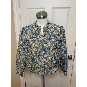 The Korner Anthropologie Blue Floral Embroidered Jacket, Size M